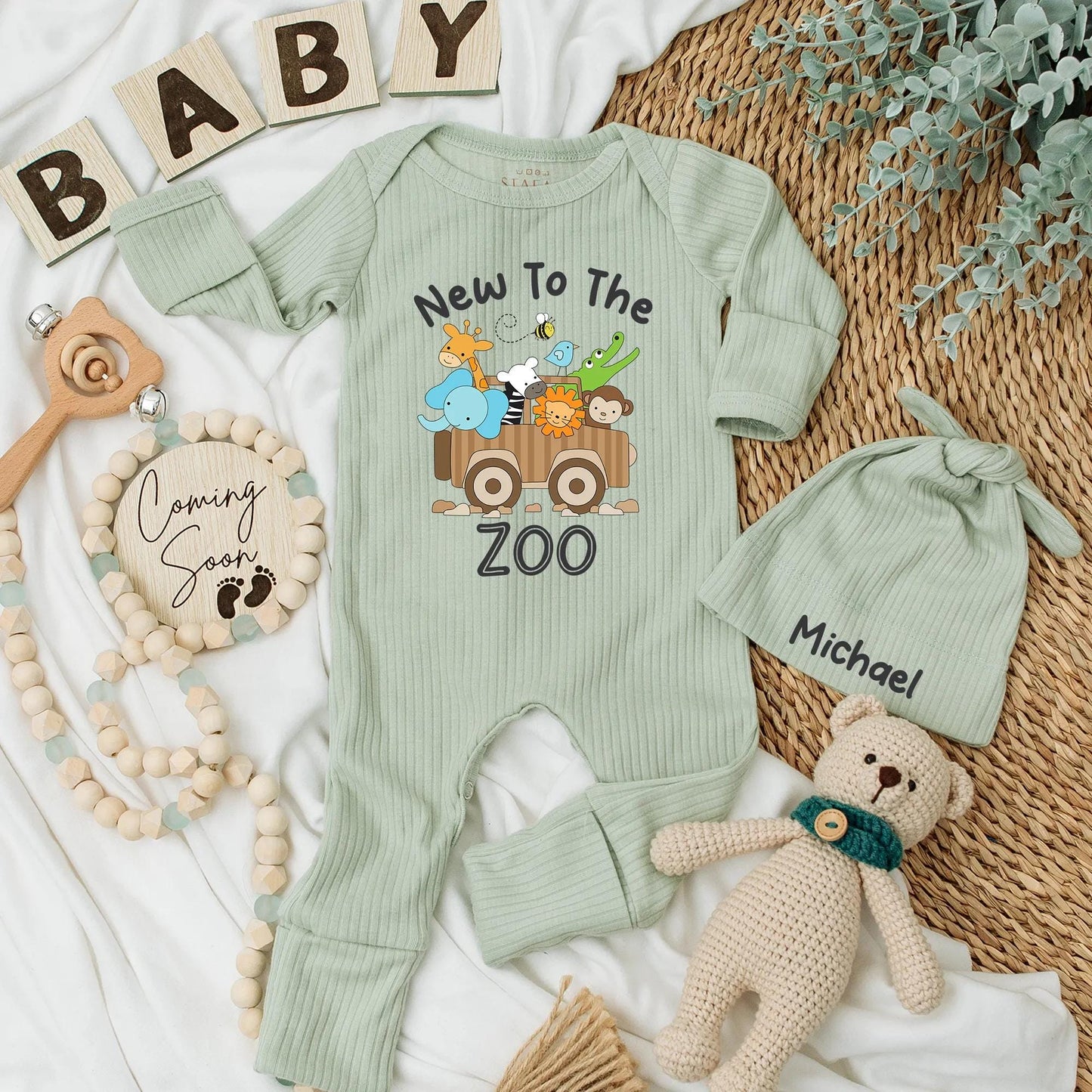 Custom New to the Zoo Baby Bodysuit Playful Jungle Animals Safari Vehicle Design Newborn Romper Cute Animal Baby Outfit Baby Shower Gift