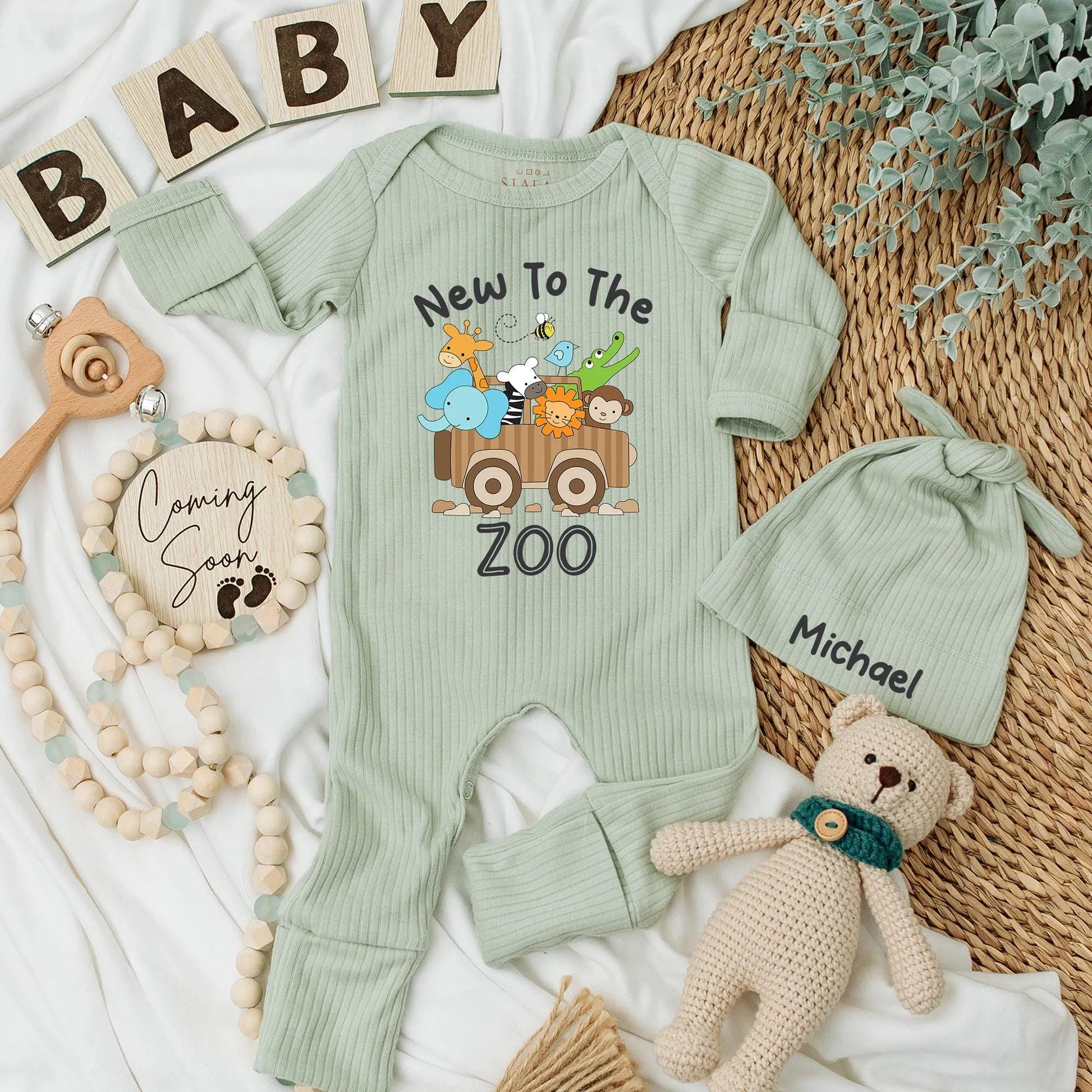 Custom New to the Zoo Baby Bodysuit Playful Jungle Animals Safari Vehicle Design Newborn Romper Cute Animal Baby Outfit Baby Shower Gift