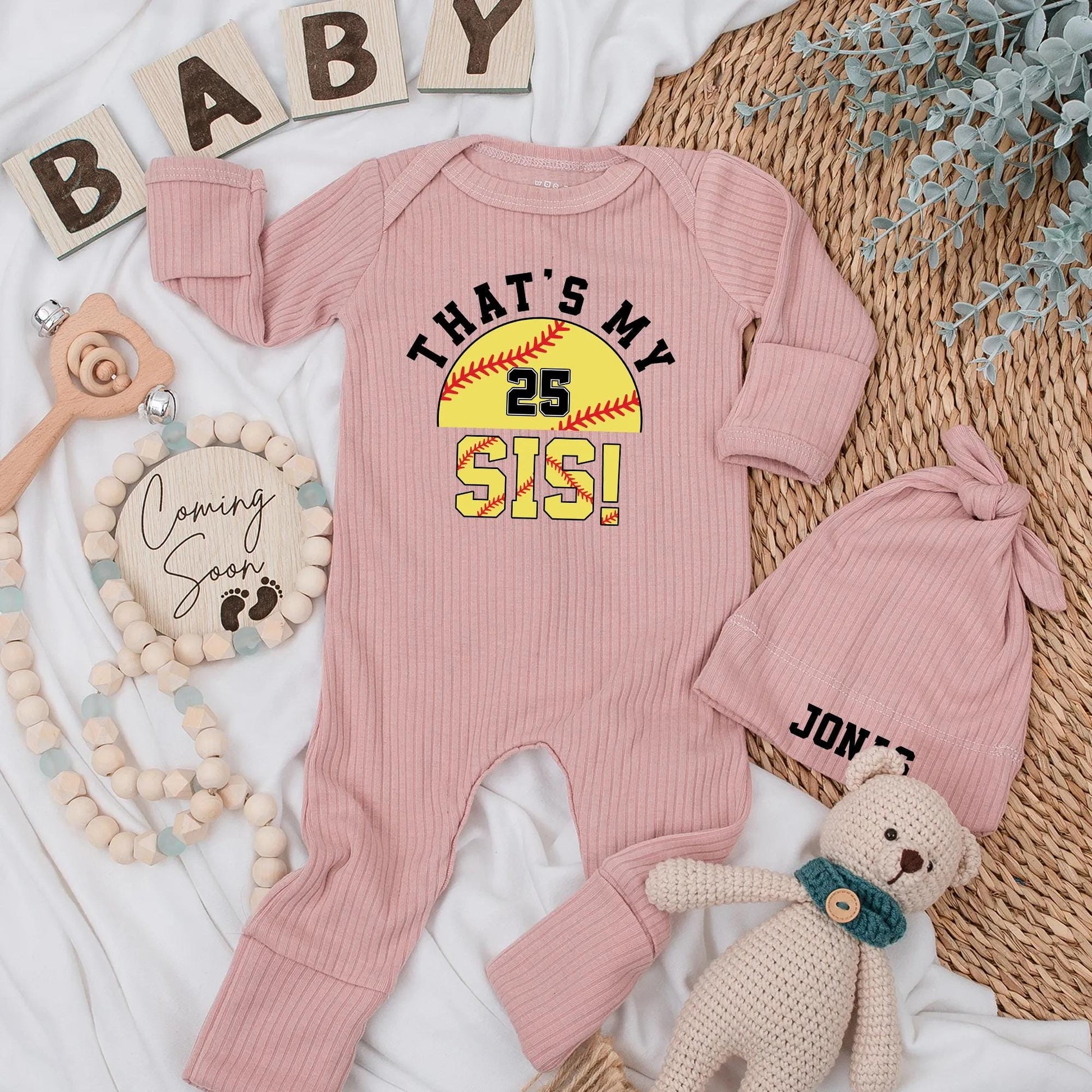 That's My Sis Baseball Baby Bodysuit - Custom Number 25 Sibling Outfit - Cute Baseball Fan Clothes - Newborn Sister Gift - Sporty Romper (138 chars)