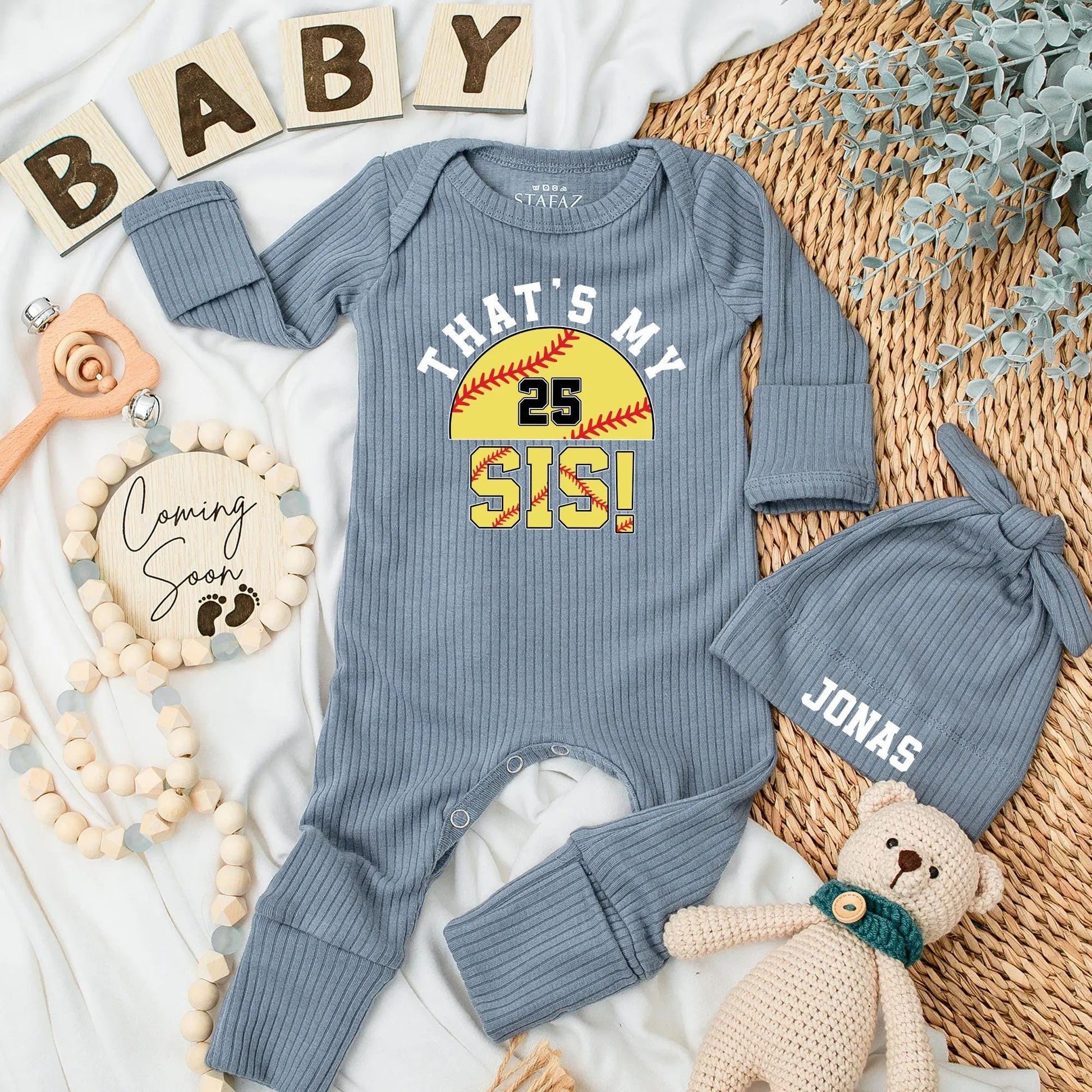That's My Sis Baseball Baby Bodysuit - Custom Number 25 Sibling Outfit - Cute Baseball Fan Clothes - Newborn Sister Gift - Sporty Romper (138 chars)