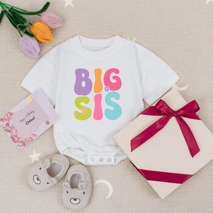 Playful Pastel Big Sis Lil Sis Bubble Rompers Matching Sister Outfits Baby Girl Gift