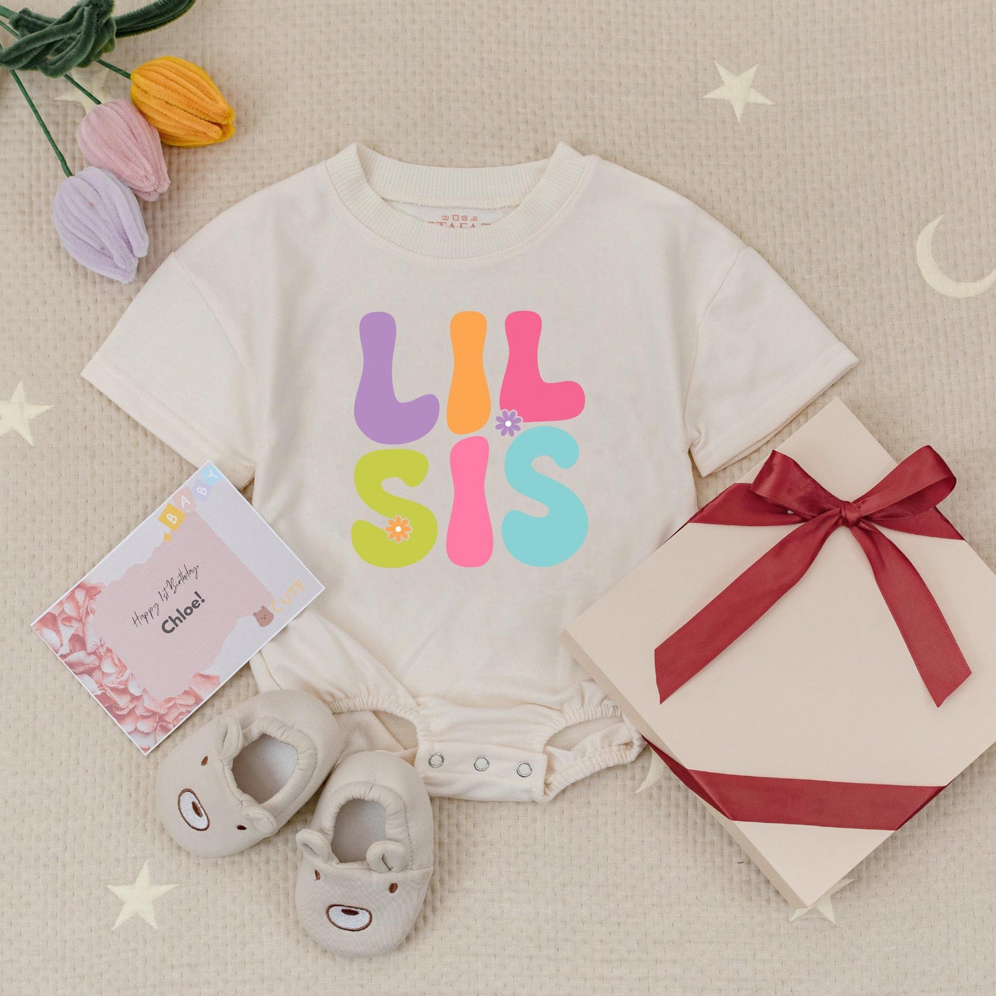 Playful Pastel Big Sis Lil Sis Bubble Rompers Matching Sister Outfits Baby Girl Gift