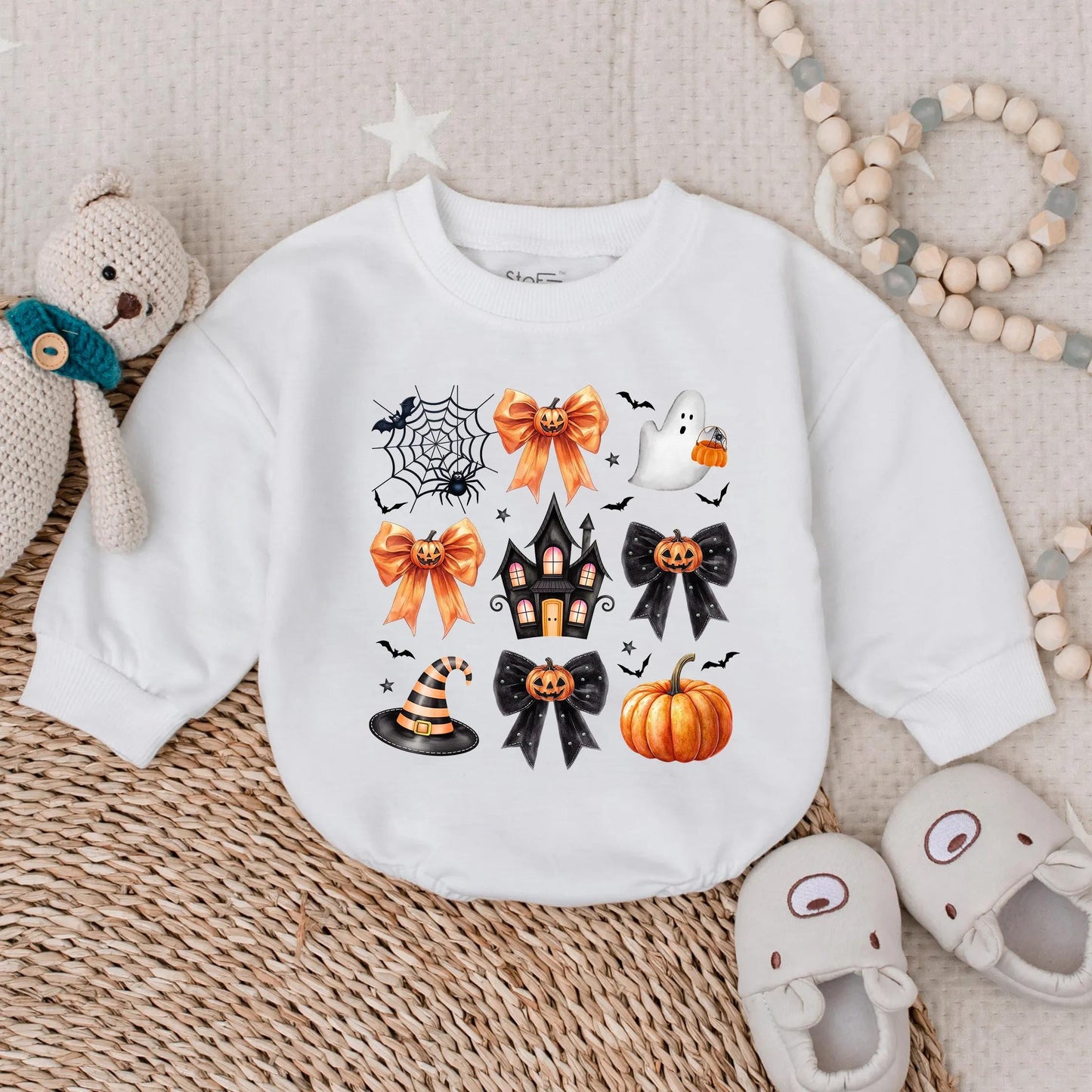 Preppy Halloween Bubble Romper for Baby Girls Ghost Pumpkin Costume Cute Toddler Outfit Fall Baby Clothes Spooky Gift