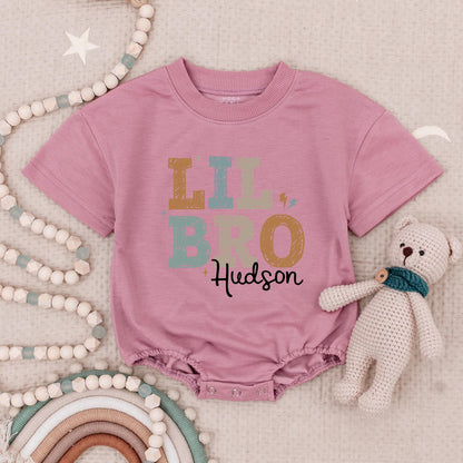 Personalized Big Sis Lil Bro Romper Set, Custom Name Sibling Babysuit, Matching Siblings Gift, Earthy Tones, Star Accents, Zig-Zag Details Hudson Amelia (139 chars)