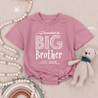Promoted to Big Brother Est 2025 & Little Brother Baby Romper Set Matching Siblings New Baby Announcement Outfit