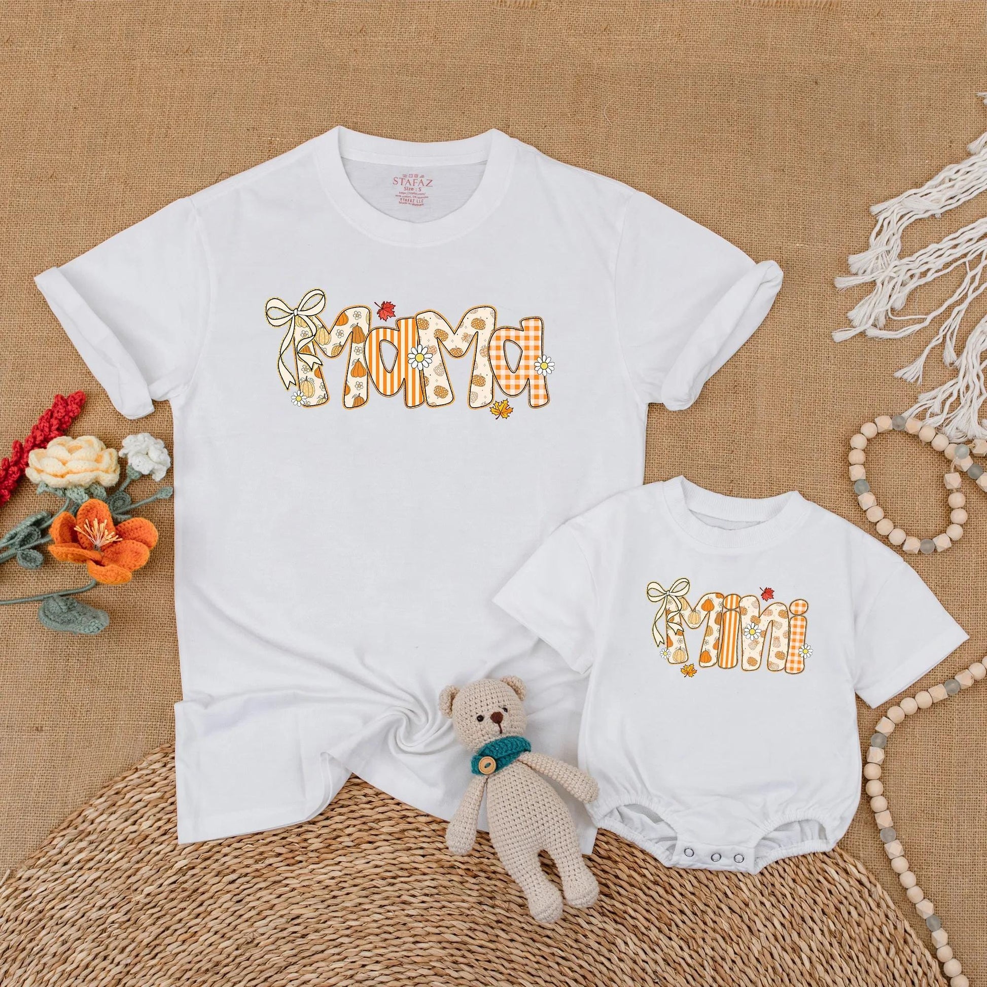 Mama and Mini Matching Fall Pumpkin Romper for Baby Girl Sweet Autumn Thanksgiving Family Photo Outfits Cute Gift