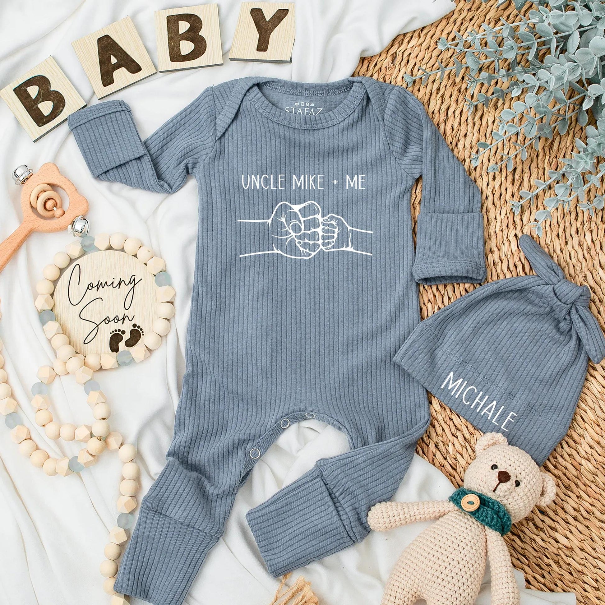 Custom Uncle + Me Fist Bump Baby Bodysuit, Funny Newborn Nephew Romper Outfit, First Time Uncle Shower Gift
