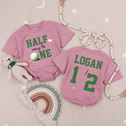 Custom Name Half Way To One Golf Romper 6 Month Baby Outfit Half Birthday Party Custom 1/2 Birthday Outfit Golf First Birthday