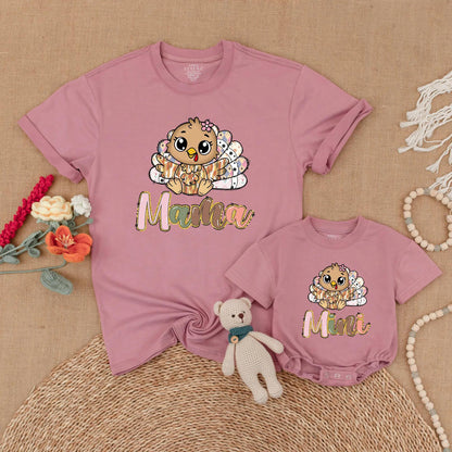 Thankful Turkey Mama & Mini Matching Fall Shirt Set, Thanksgiving Family Outfits, Baby Girl Toddler Thanksgiving Outfit, Mom & Me Gift (139 chars)