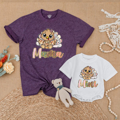 Thankful Turkey Mama & Mini Matching Fall Shirt Set, Thanksgiving Family Outfits, Baby Girl Toddler Thanksgiving Outfit, Mom & Me Gift (139 chars)