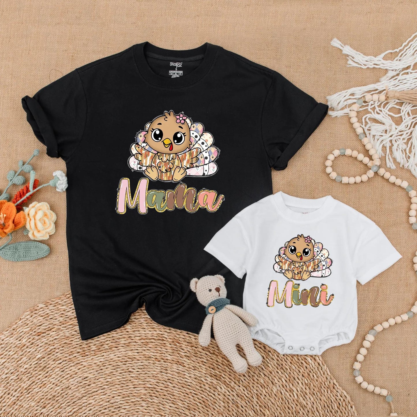 Thankful Turkey Mama & Mini Matching Fall Shirt Set, Thanksgiving Family Outfits, Baby Girl Toddler Thanksgiving Outfit, Mom & Me Gift (139 chars)