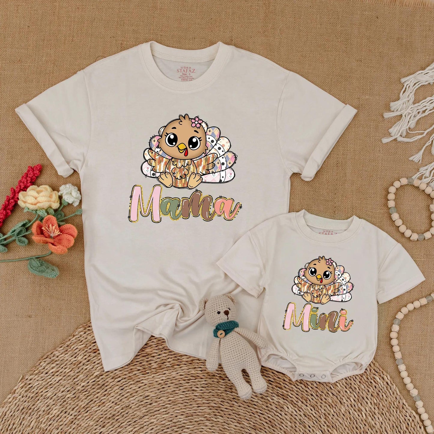 Thankful Turkey Mama & Mini Matching Fall Shirt Set, Thanksgiving Family Outfits, Baby Girl Toddler Thanksgiving Outfit, Mom & Me Gift (139 chars)
