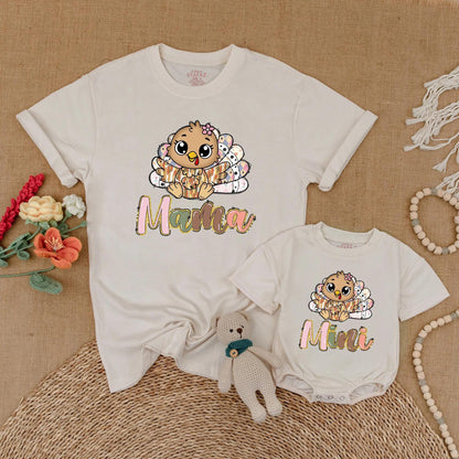 Thankful Turkey Mama & Mini Matching Fall Shirt Set, Thanksgiving Family Outfits, Baby Girl Toddler Thanksgiving Outfit, Mom & Me Gift (139 chars)