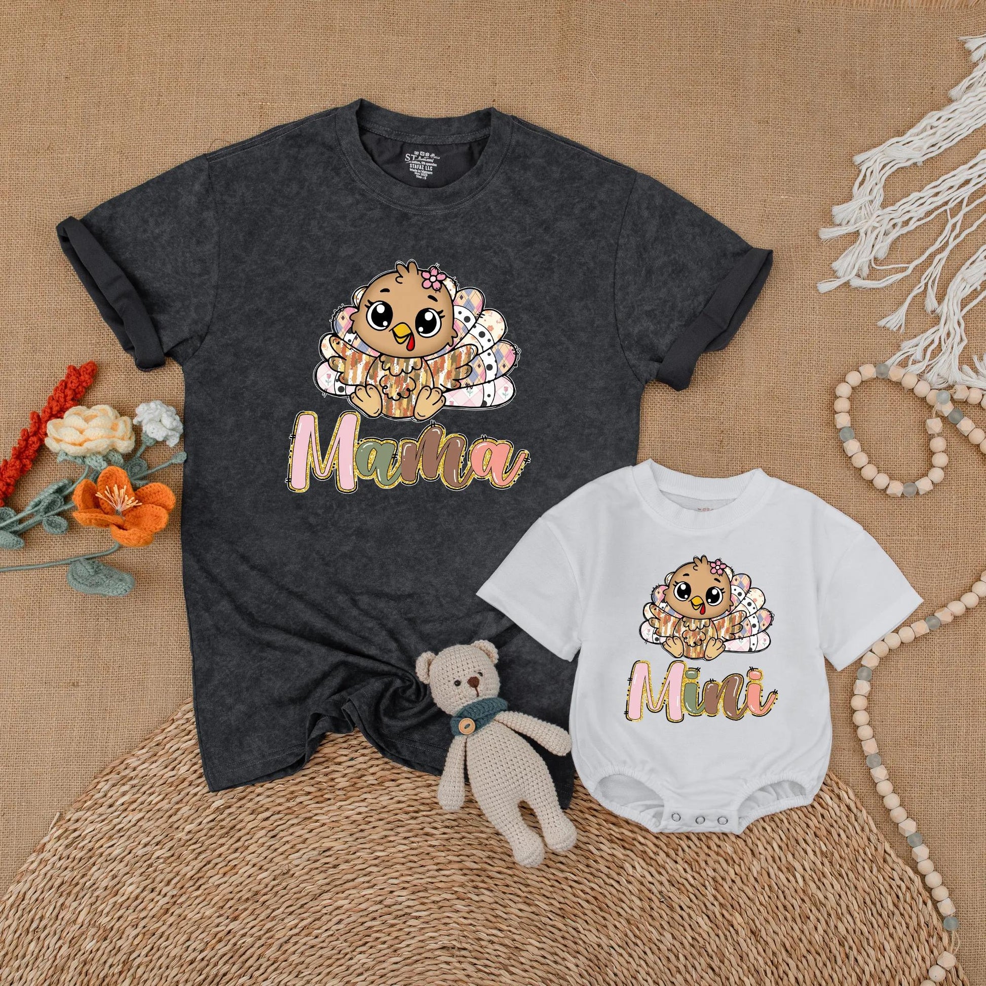 Thankful Turkey Mama & Mini Matching Fall Shirt Set, Thanksgiving Family Outfits, Baby Girl Toddler Thanksgiving Outfit, Mom & Me Gift (139 chars)