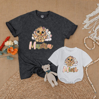 Thankful Turkey Mama & Mini Matching Fall Shirt Set, Thanksgiving Family Outfits, Baby Girl Toddler Thanksgiving Outfit, Mom & Me Gift (139 chars)