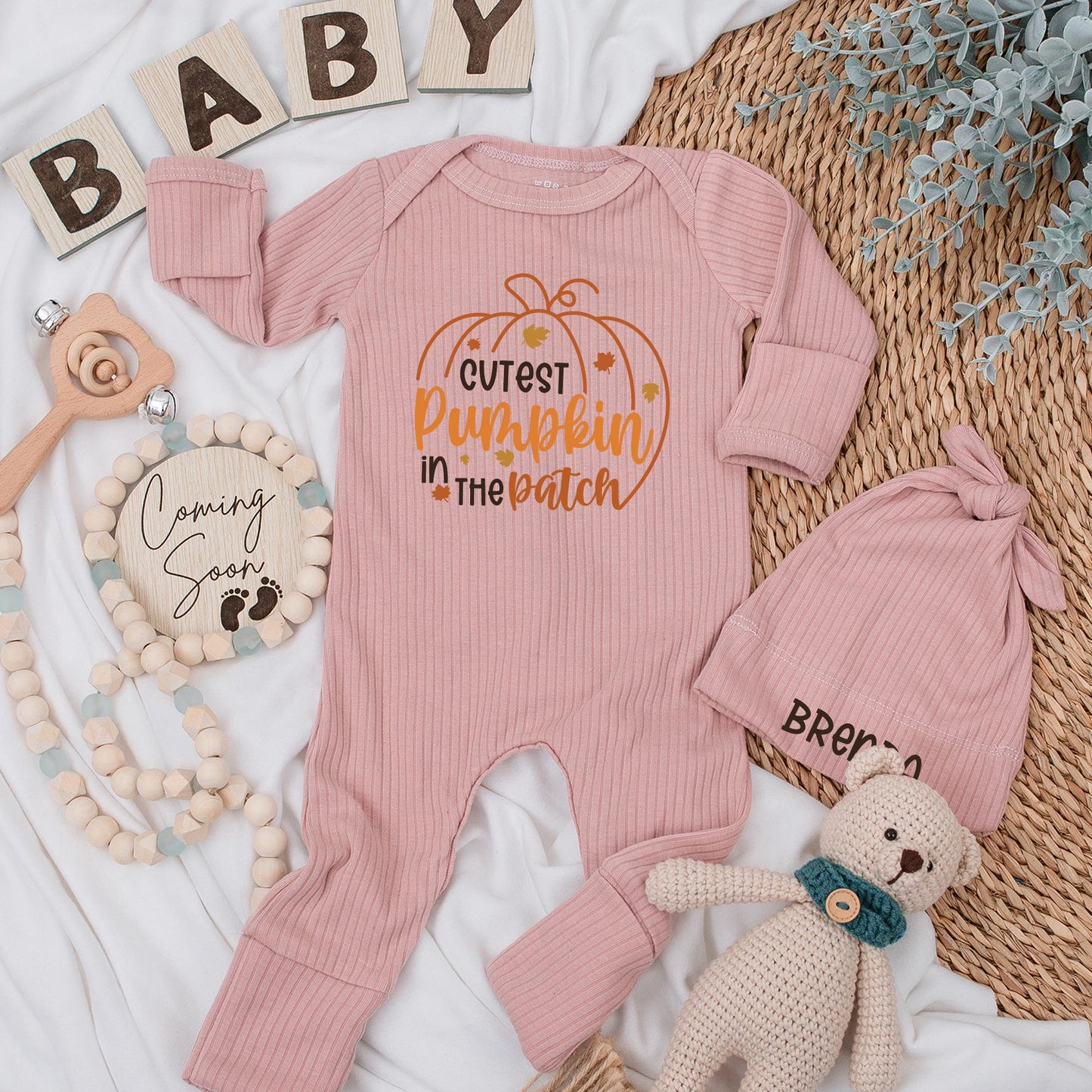 Cutest Pumpkin in the Patch Baby Bodysuit Custom Name Fall Romper Newborn Thanksgiving Outfit