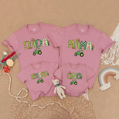 Green Tractor Family Matching Birthday Shirt Baby Boy 1st Birthday Outfit Mama Dada Mommy and Me Farm Theme Party