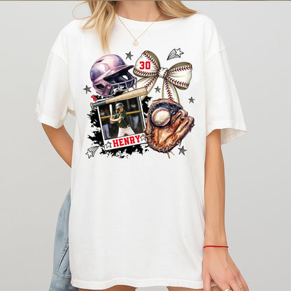 Custom Baseball Photo T-Shirt with Child Player Picture, Personalized Henry Name and Number 30 Design, Game Day Fan Gift Tee