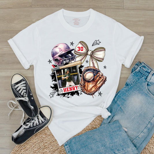 Custom Baseball Photo T-Shirt with Child Player Picture, Personalized Henry Name and Number 30 Design, Game Day Fan Gift Tee