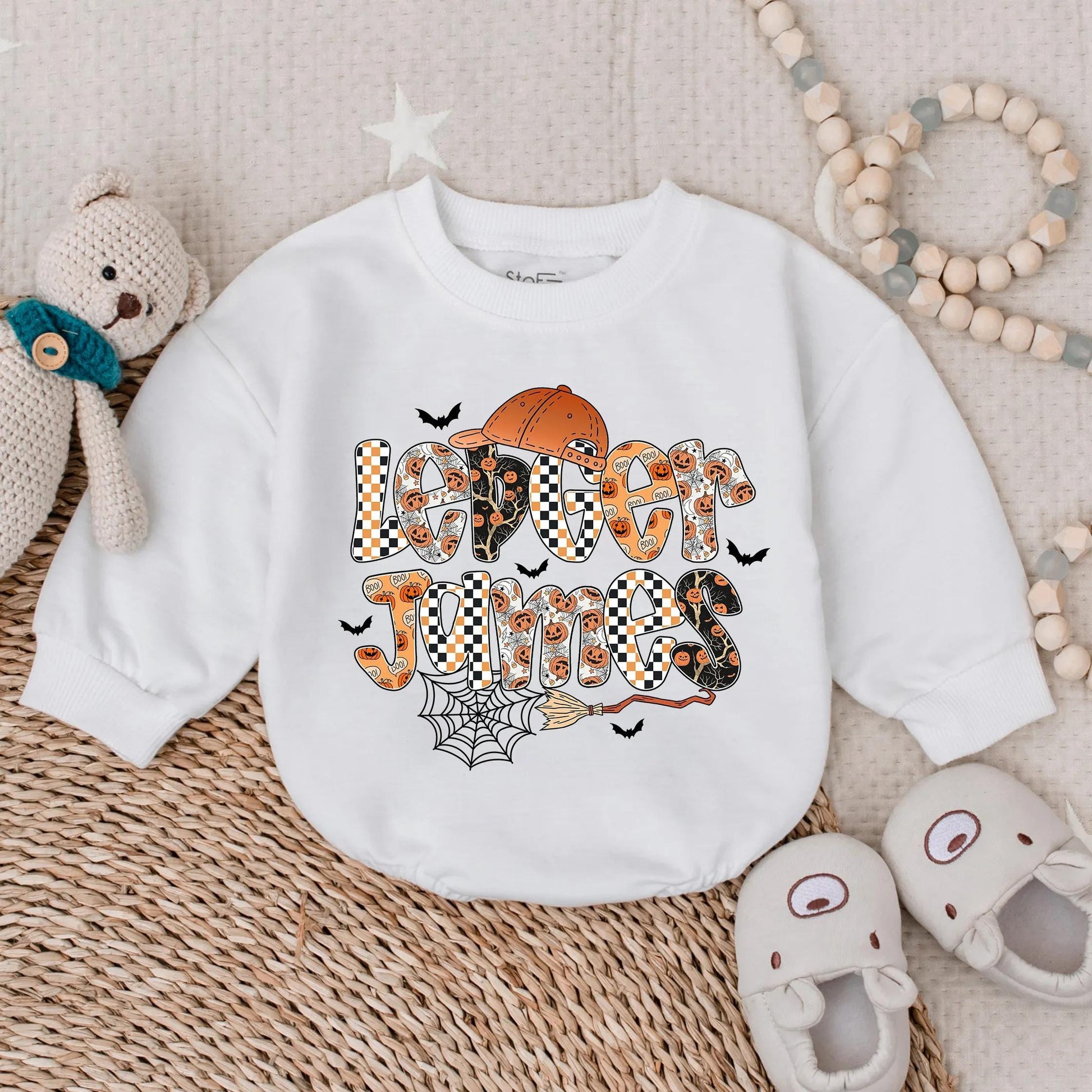 Spooky Dude Baby Boy Halloween Romper Custom Name Ghost Pumpkin Fall Bodysuit Toddler Gift Cute Halloween Outfit