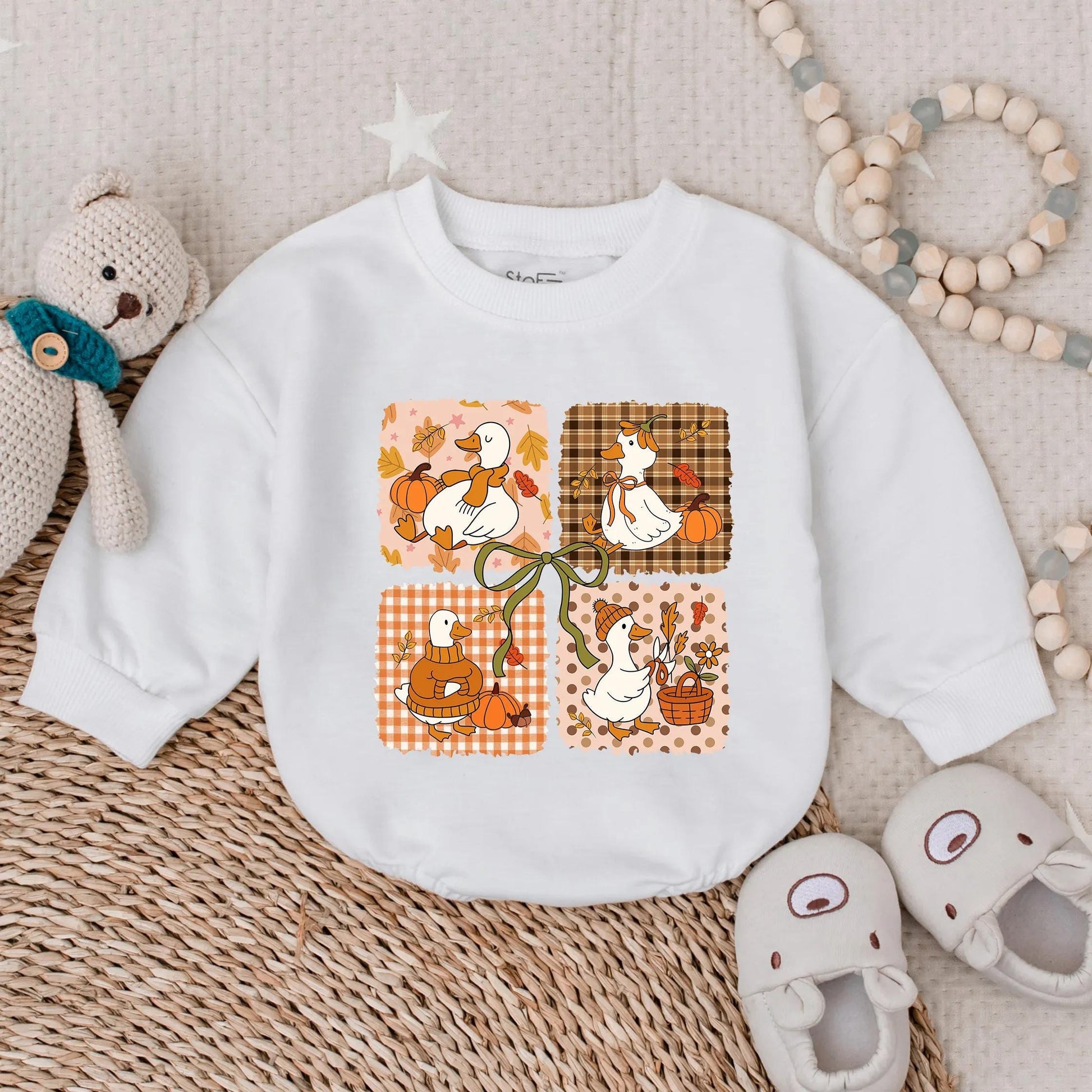 Pumpkin Spice Goose Sweatshirt Romper Cozy Fall Baby Outfit Autumn Leaves Latte Girl Clothes Toddler Vibes