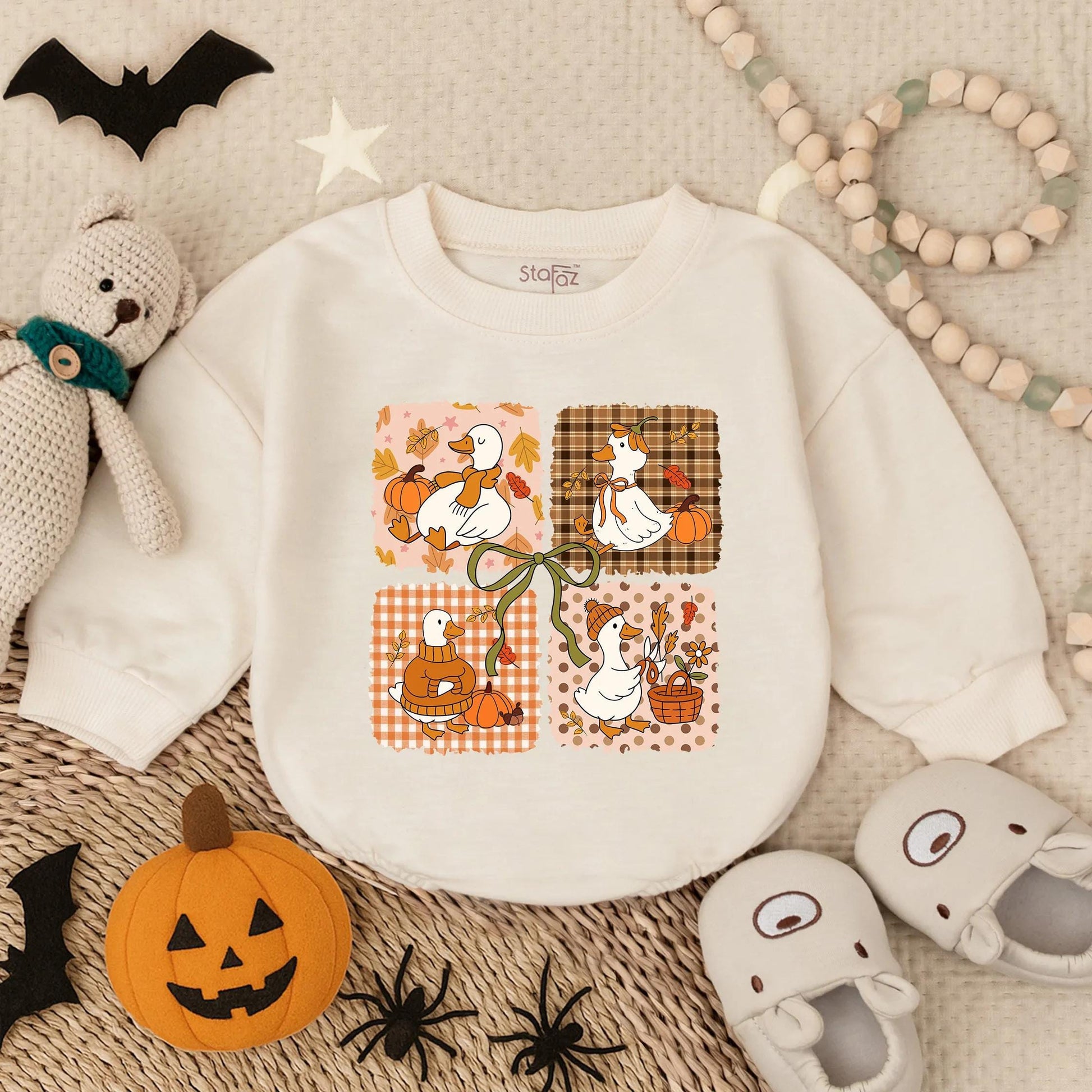 Pumpkin Spice Goose Sweatshirt Romper Cozy Fall Baby Outfit Autumn Leaves Latte Girl Clothes Toddler Vibes