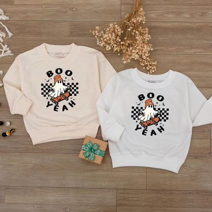 Boo Yeah Baby Romper, Retro Ghost Skateboard Halloween Outfit for Baby Girl or Boy, Spooky Season Costume, Funny Gift, Fall Bodysuit