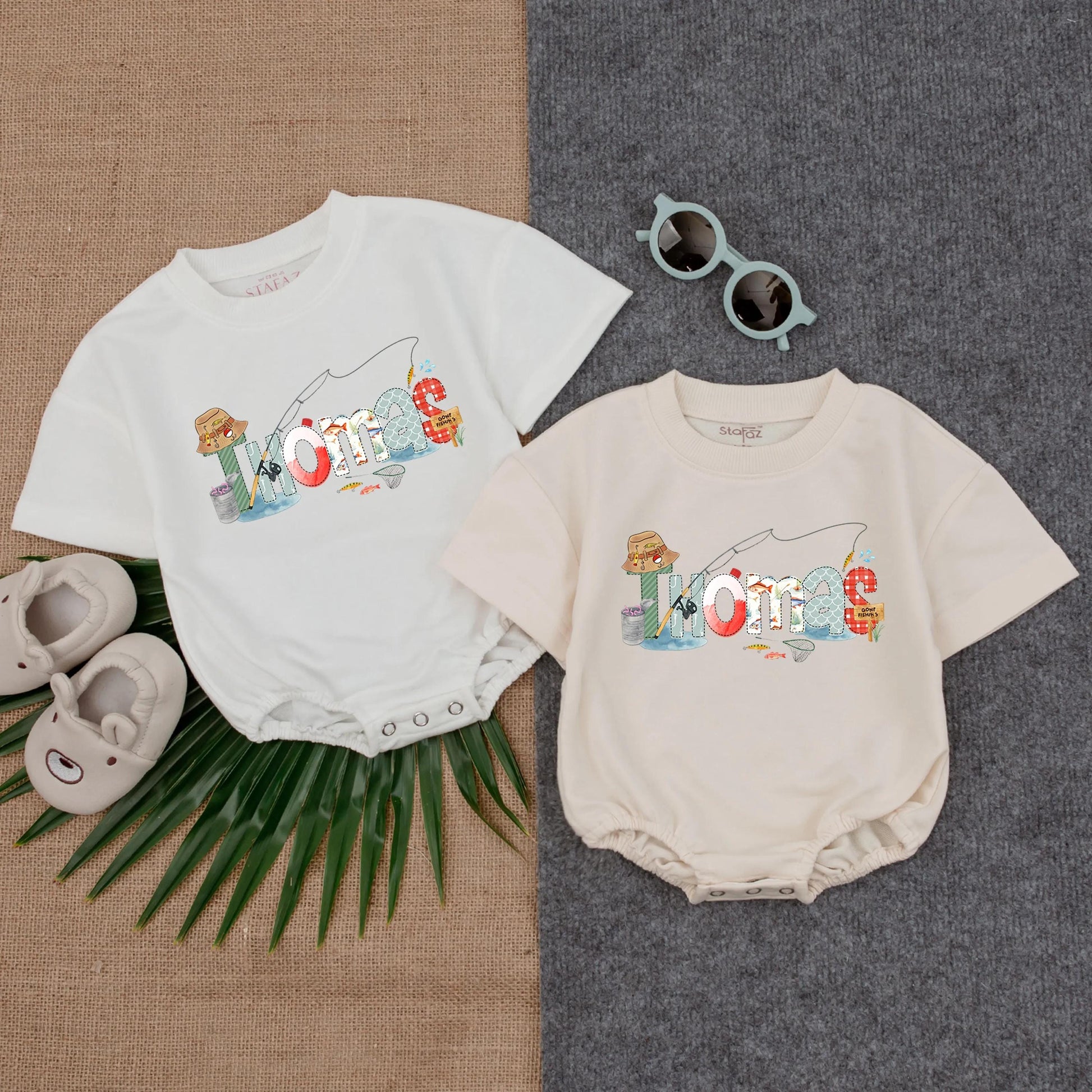 Personalized Fishing Bubble Romper for Baby Boy or Girl Custom Name Fish Bodysuit Cute Toddler Outfit Baby Shower Gift