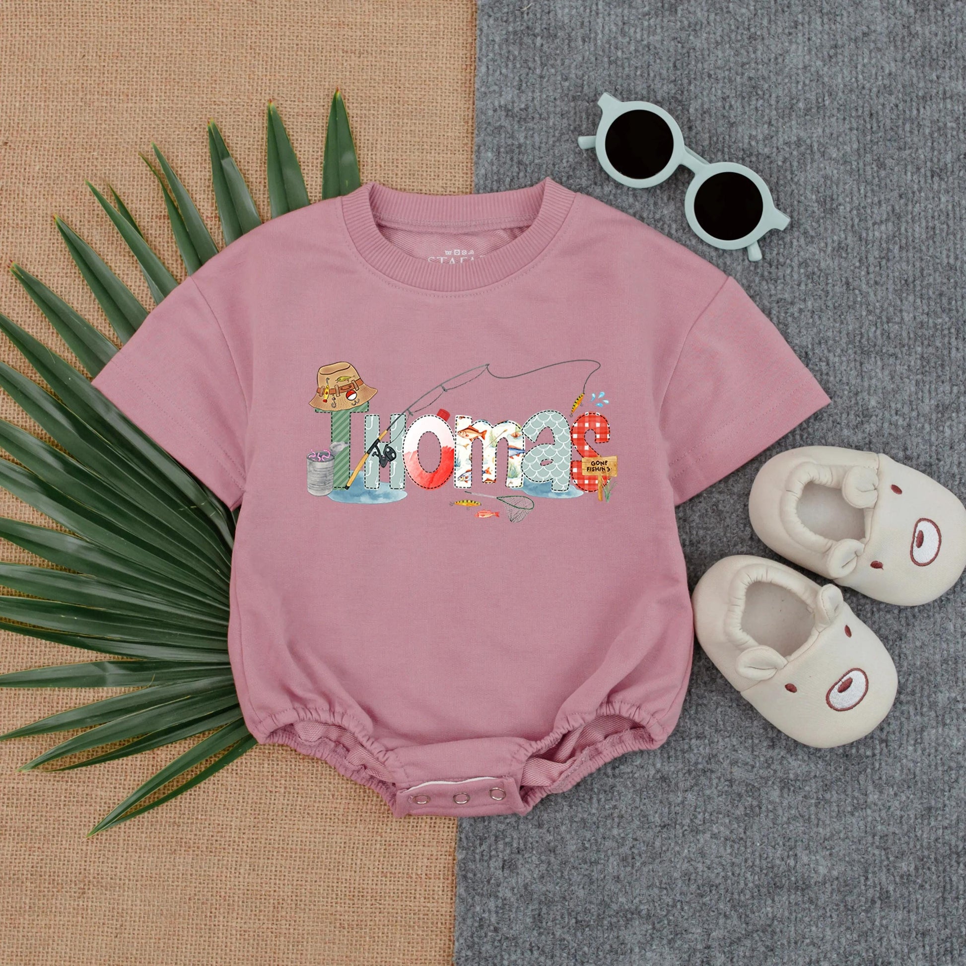 Personalized Fishing Bubble Romper for Baby Boy or Girl Custom Name Fish Bodysuit Cute Toddler Outfit Baby Shower Gift