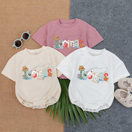 Personalized Fishing Bubble Romper for Baby Boy or Girl Custom Name Fish Bodysuit Cute Toddler Outfit Baby Shower Gift