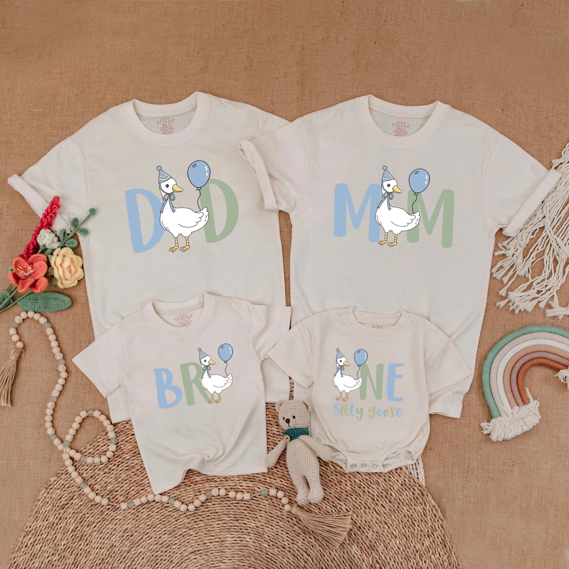 Goose First Birthday Family Matching Shirts Adorable Goose One Year Old Outfit Mama Dada Goose Birthday Party Clothes Boy Gift