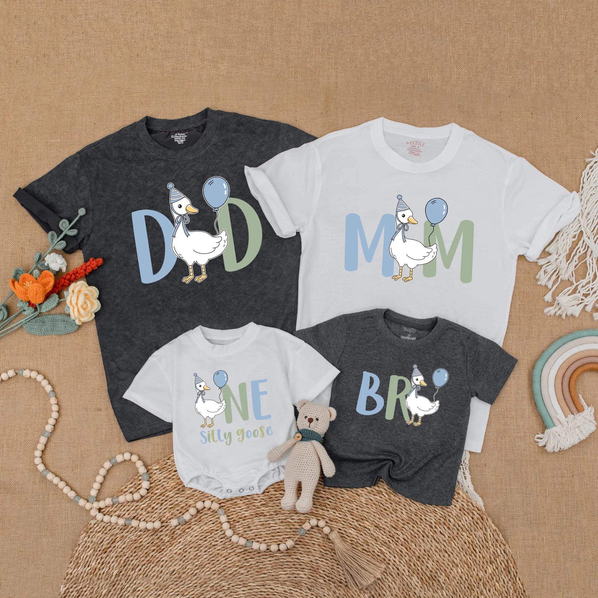 Goose First Birthday Family Matching Shirts Adorable Goose One Year Old Outfit Mama Dada Goose Birthday Party Clothes Boy Gift