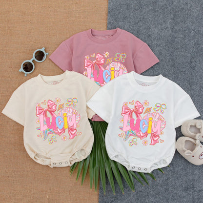 Mosaic Crab Bubble Romper Custom Name Baby Girl Coastal Outfit Toddler Beach Theme Summer Bodysuit Beach Baby Gift