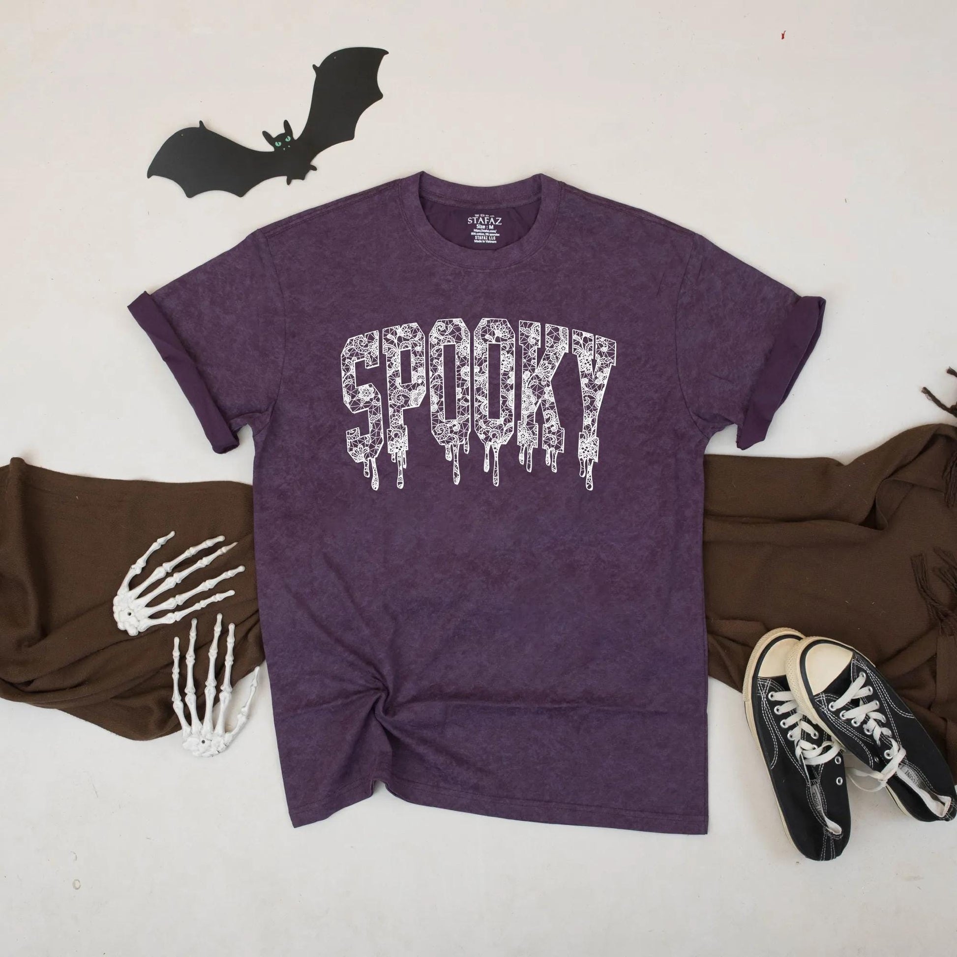 Spooky Lace Halloween Tee: Dripping Letter Graphic Shirt, Cute Gothic Aesthetic Top, Funny Fall Vibes, Unisex Comfort, Perfect October Gift (138 chars)