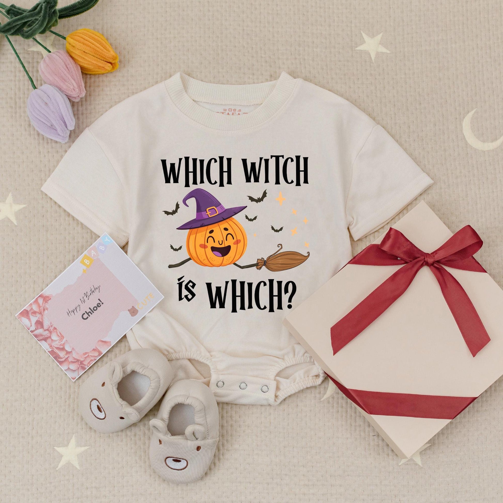Which Witch is Which Twin Baby Romper Set: Matching Halloween Outfits for Twin Girls, First Halloween Costume Newborn Twins