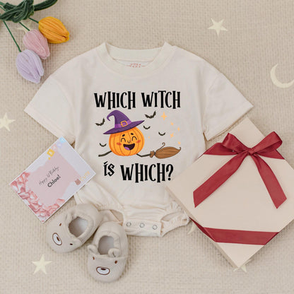 Which Witch is Which Twin Baby Romper Set: Matching Halloween Outfits for Twin Girls, First Halloween Costume Newborn Twins