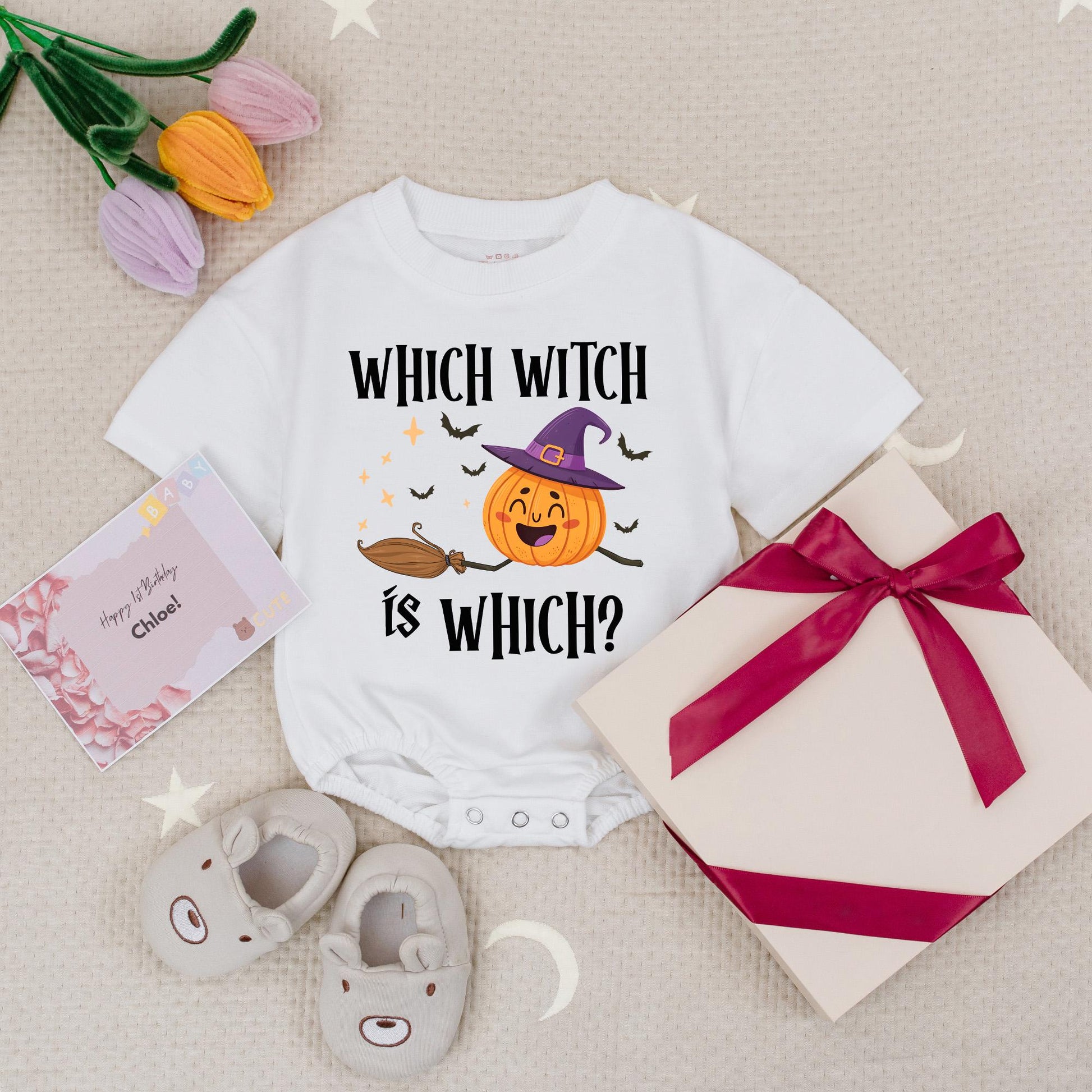 Which Witch is Which Twin Baby Romper Set: Matching Halloween Outfits for Twin Girls, First Halloween Costume Newborn Twins