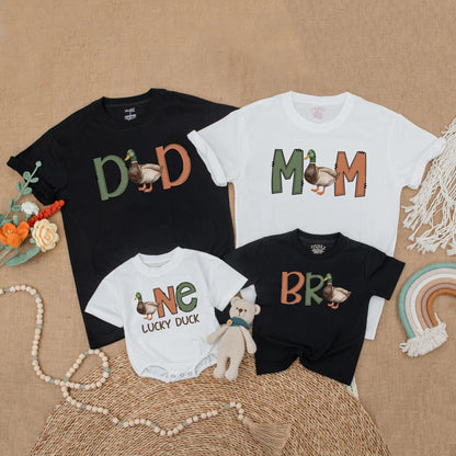 One Lucky Duck First Birthday Matching Family Shirts Mallard Duck Theme Baby Boy Outfit Mommy Me Gift
