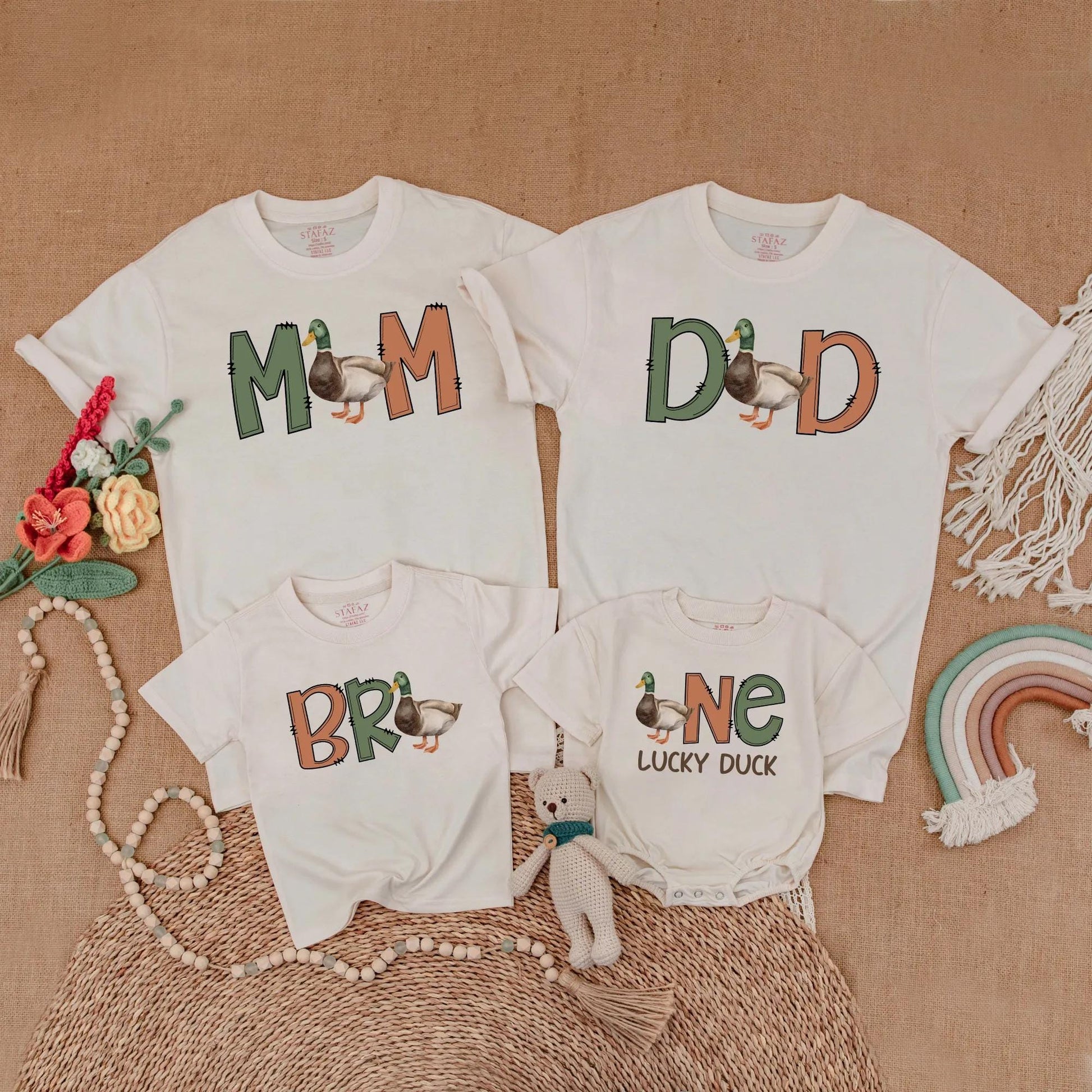 One Lucky Duck First Birthday Matching Family Shirts Mallard Duck Theme Baby Boy Outfit Mommy Me Gift