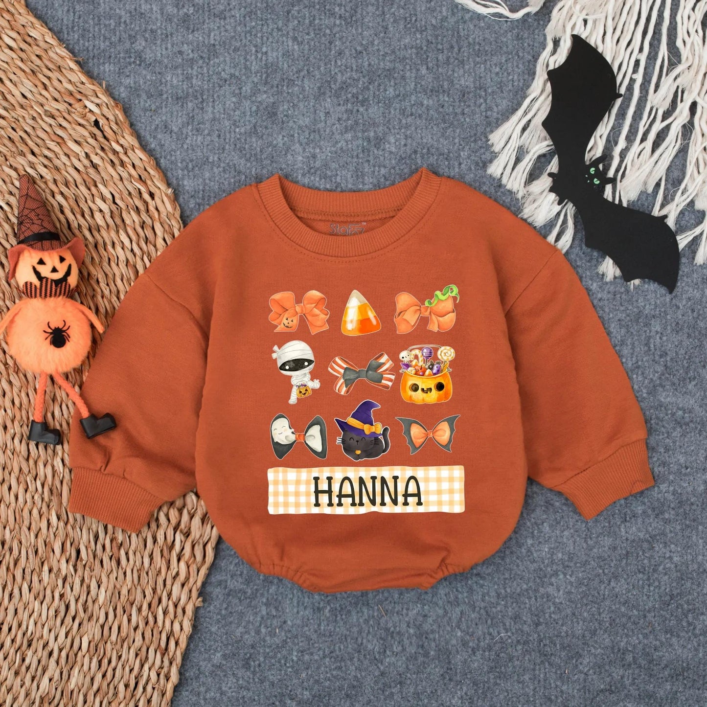 Spooky Baby's 1st Halloween Bubble Romper Outfit, Custom Name Boo Ghost Design, Infant Toddler Clothes Gift