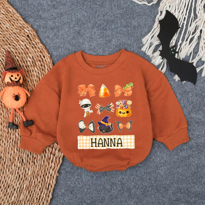 Spooky Baby's 1st Halloween Bubble Romper Outfit, Custom Name Boo Ghost Design, Infant Toddler Clothes Gift