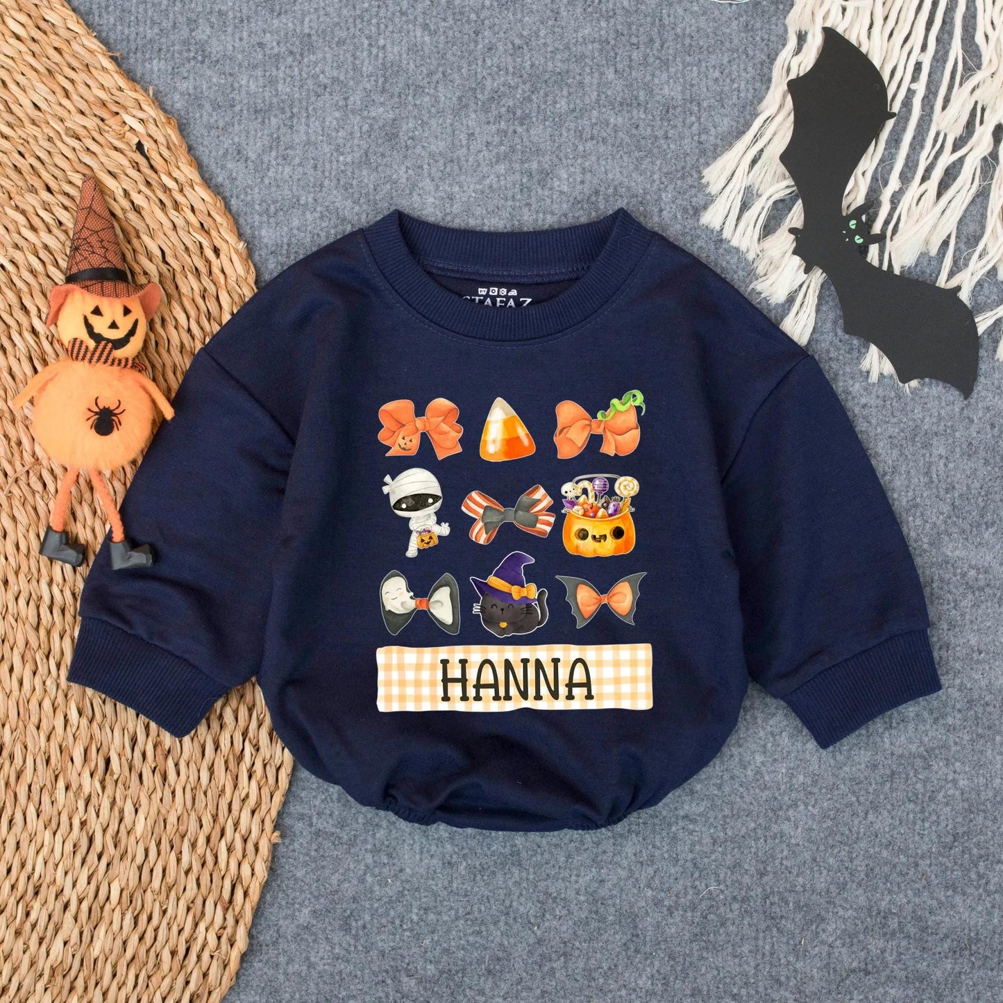 Spooky Baby's 1st Halloween Bubble Romper Outfit, Custom Name Boo Ghost Design, Infant Toddler Clothes Gift