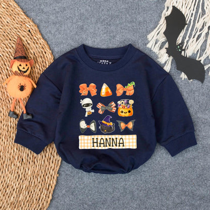 Spooky Baby's 1st Halloween Bubble Romper Outfit, Custom Name Boo Ghost Design, Infant Toddler Clothes Gift