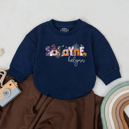 Custom Name Halloween Baby Romper Cute Ghost Pumpkin Bodysuit First Halloween Outfit Spooky Baby Gift Personalized Fall Outfit