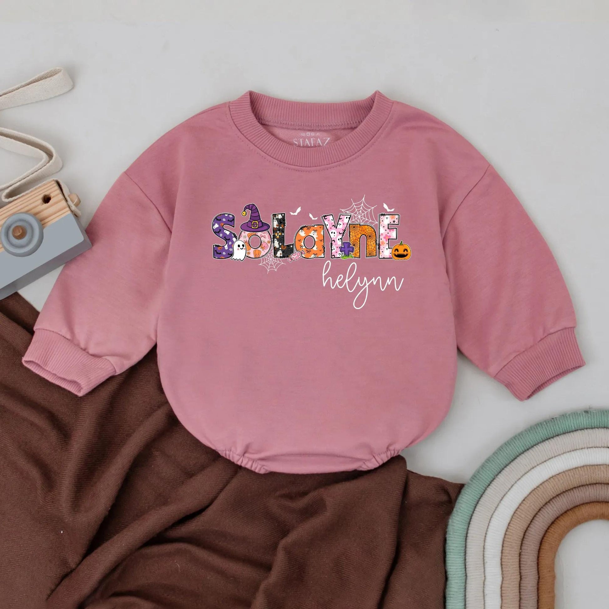 Custom Name Halloween Baby Romper Cute Ghost Pumpkin Bodysuit First Halloween Outfit Spooky Baby Gift Personalized Fall Outfit