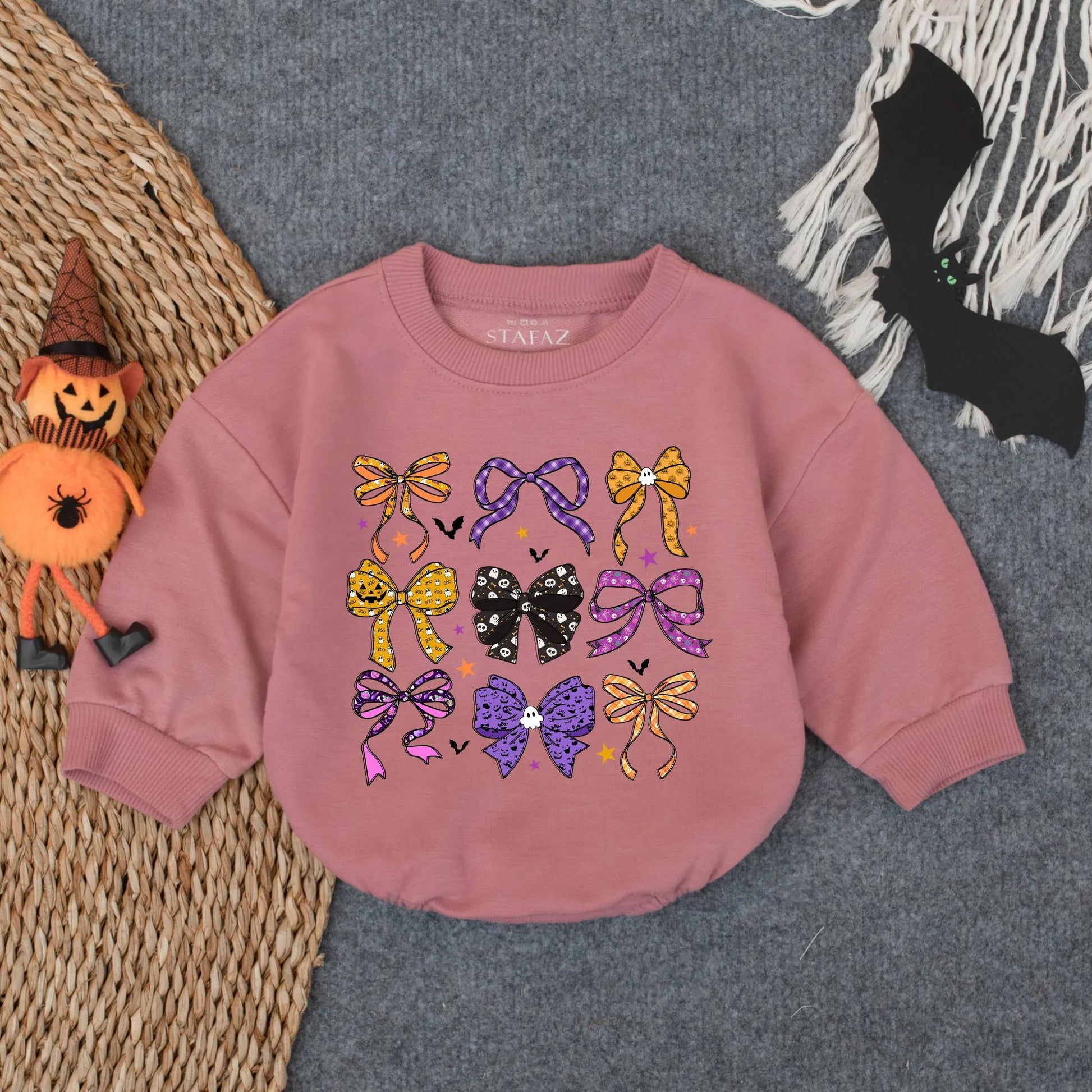 Cute Ghost Pumpkin Bubble Romper Preppy Halloween Bow Baby Outfit Adorable Infant Toddler Fall Bodysuit Cozy Spooky Season Wear