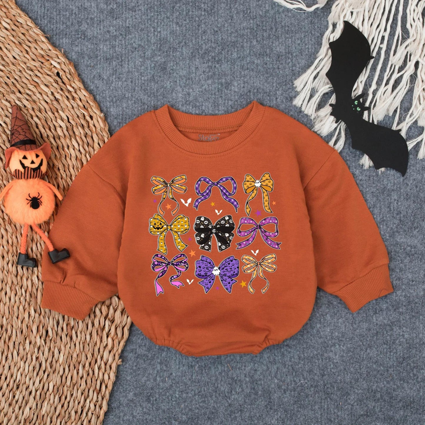 Cute Ghost Pumpkin Bubble Romper Preppy Halloween Bow Baby Outfit Adorable Infant Toddler Fall Bodysuit Cozy Spooky Season Wear