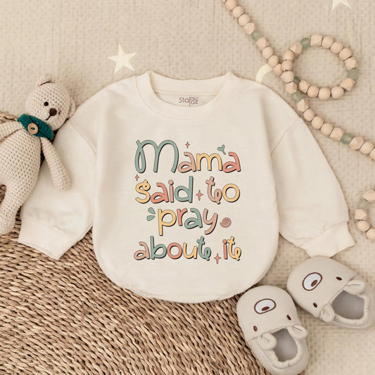 Mama Said to Pray Bubble Romper Christian Baby Outfit Jesus Toddler Clothes Religious Infant Gift Sunday School Cotton Soft Comfortable