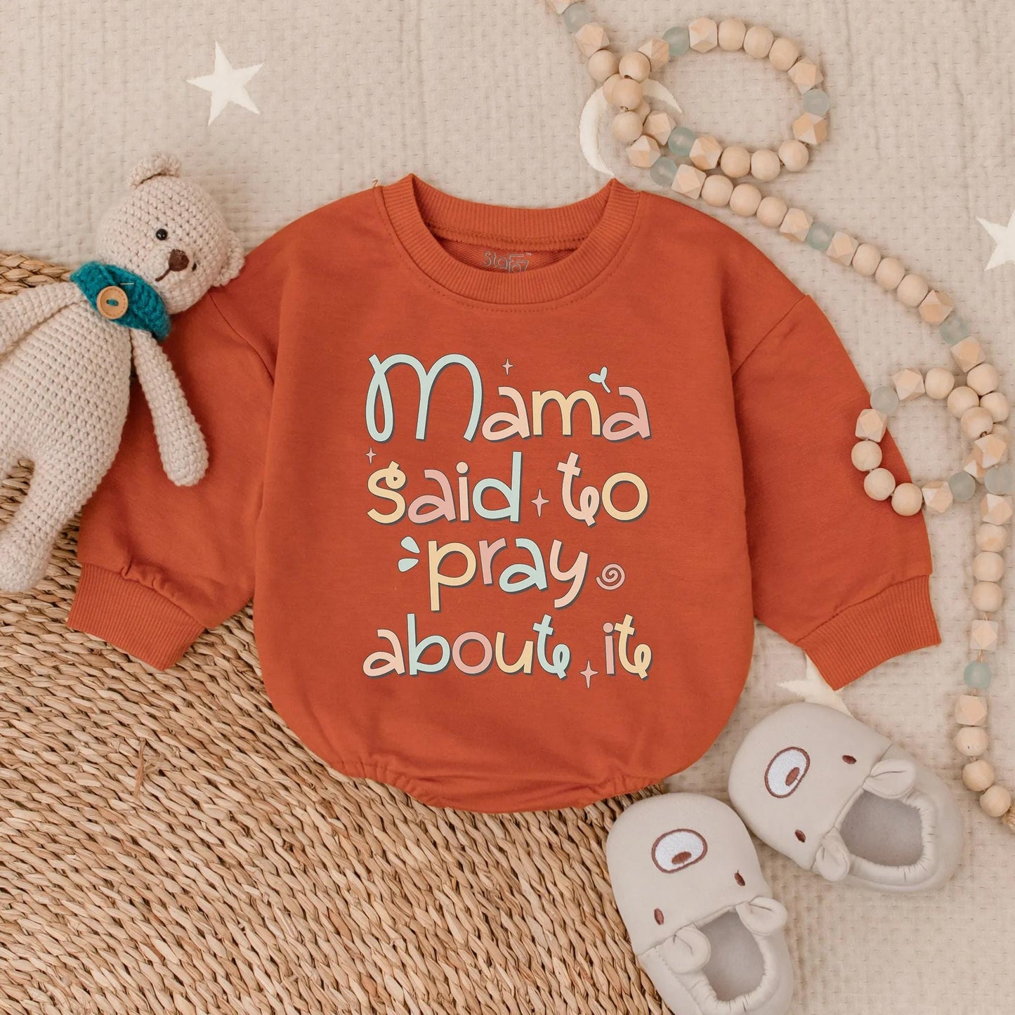 Mama Said to Pray Bubble Romper Christian Baby Outfit Jesus Toddler Clothes Religious Infant Gift Sunday School Cotton Soft Comfortable