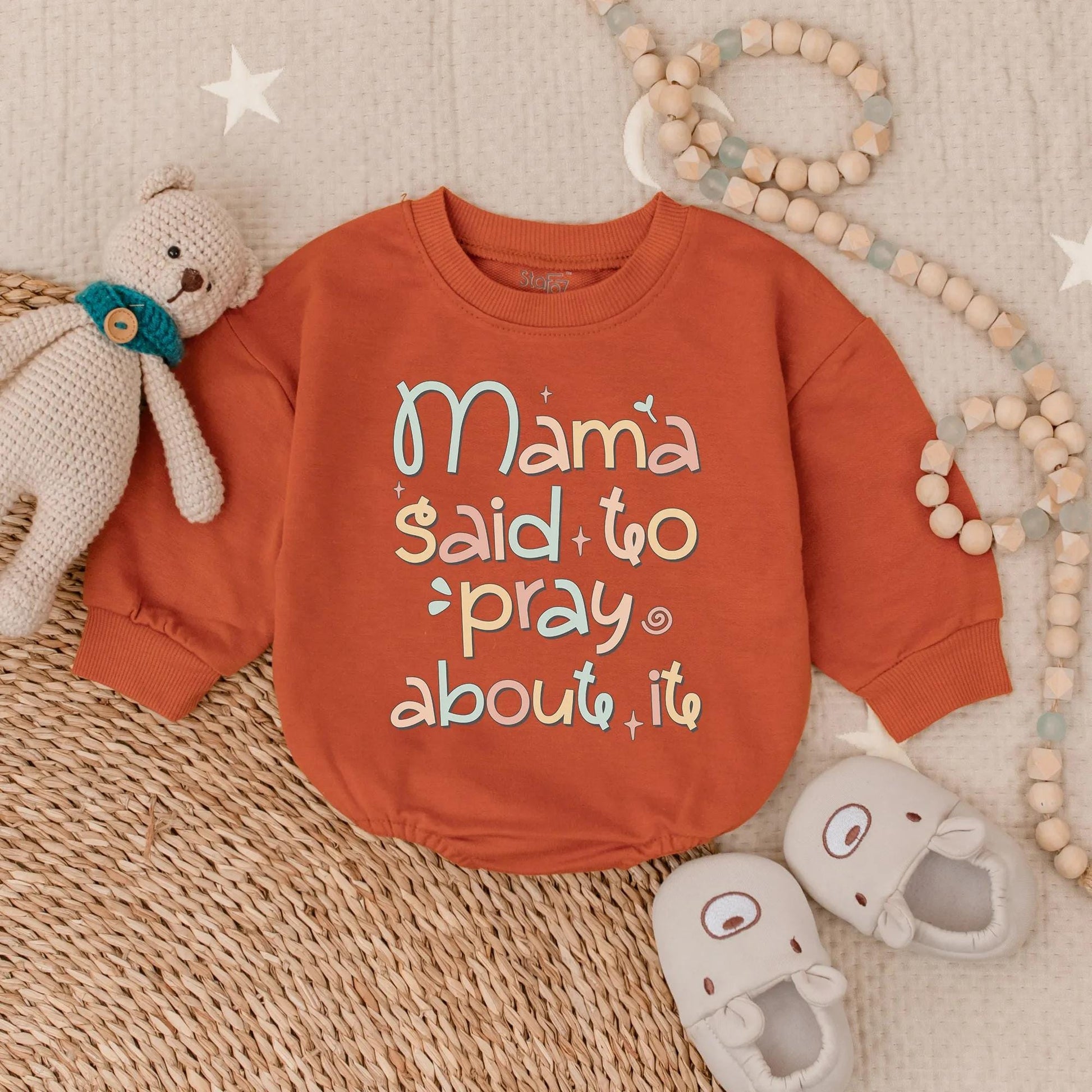 Mama Said to Pray Bubble Romper Christian Baby Outfit Jesus Toddler Clothes Religious Infant Gift Sunday School Cotton Soft Comfortable